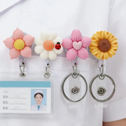 1pcs New Resin Flowers Retractable Nurse Badge Reel Cute Floral Girls Students Doctor ID Card Holder Keys Lanyard