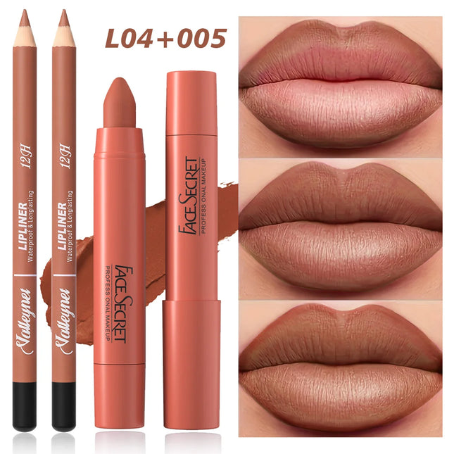 2Pcs/Set Lip Liner + Lipstick Pencil, Matte Velvet Lipstick - Long lasting Lip Combo Set Makeup tutorial Cosmetics