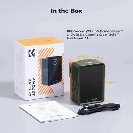 K&F CONCEPT 6700mAh Mini V Mount Battery 99Wh Fast Charging 14.8V Battery TFT Display 240W Charging Cable for Camera Camcorder