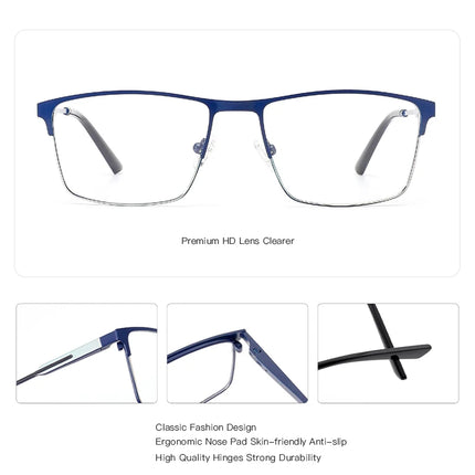 ZENOTTIC Stylish Metal Eyebrow Prescription Glasses for Men Square Photochromic/Myopia Optical Eyeglasses Progressive Eyewear