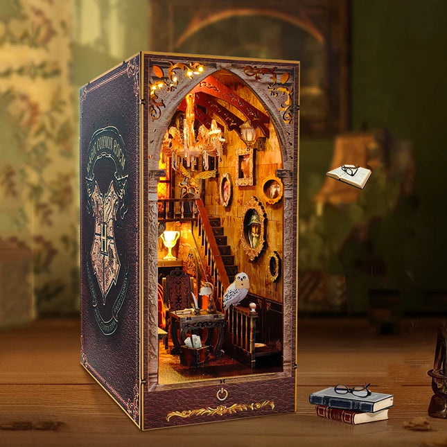 DIY Wooden Book Nook Magic Academy Dollhouses Miniature With Furniture Kit 3D Assemble Model Toy for Children Adult Gift Casa