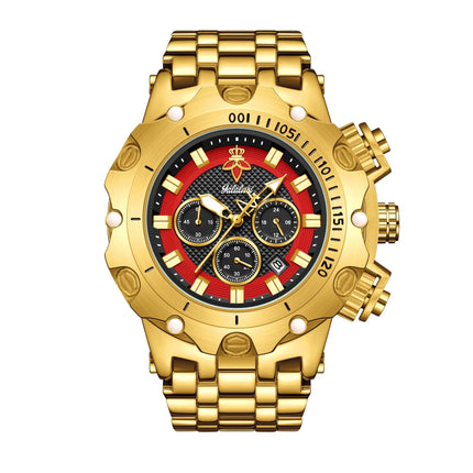 YaLaLuSi Men's Multifunctional Luxury Watch, Gold Strap with Atmospheric Dial, Fashionable and Practical Gift Box