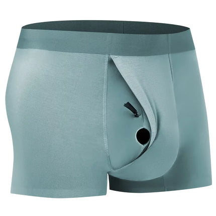 Men's Breathable Underwear Front Open Hole with Adjustable Ring Sheath Boxers Foreskin Long Therapy Enhanced Man Boxers Briefs