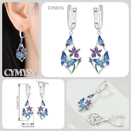 925 Sterling Silver Inlaid Zircon Butterfly Earrings Insect Element Original Design Women's Fashion Party Jewelry Gift Ear Loops
