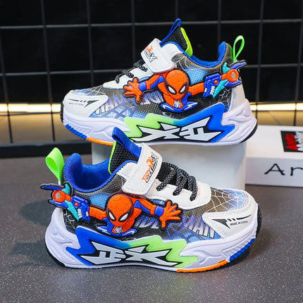 Kids'Casual Shoes Mesh Spider-Man Spring Shoes For Boys Flat Outdoor Basketball Anti-slip Breathable Blue Red Shoes Size 27-38