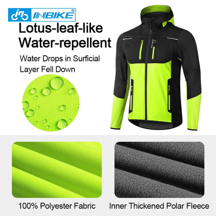 INBIKE Men's Winter Cycling Jacket With Hood Warm Fleece Windbreaker Coat For Men Windproof Outdoor Man Cycling Clothing Hiking