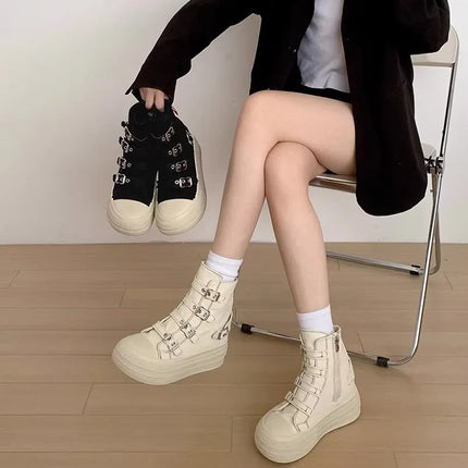 CHABELLA Women's High Top Canvas Shoe Design Buckle Strap Zip Simplicity Female Shoes 2025 High Street Grace Walking Shoes