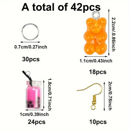 6/20/42pcs Multi-color Bear,milk Tea Cup Shaped Pendant,jewelry Making Kit,DIY Bracelet,earring,Christmas,Valentine's Day Gifts