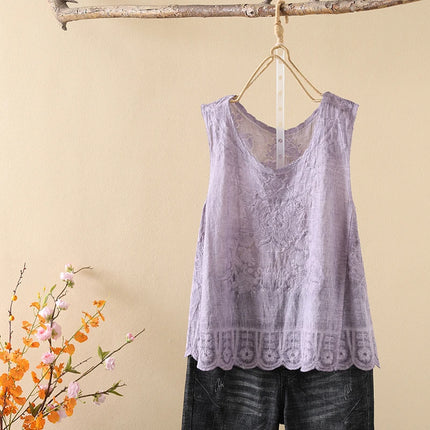 Ele Embroidered Loose Women's Tank Top Trendy Design Summer New Sle Cotton Comfortable Fit Overhead Casual Wear