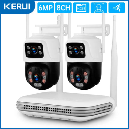 KERUI 6MP Full HD 8CH Wireless NVR Security WIFI IP Dual Lens Camera System Kit Outdoor Surveillance CCTV Audio Video Recorder