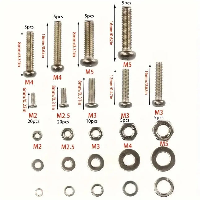 320pcs Premium Stainless Steel Screw and Nut Assortment Kit - Corrosion-Resistant, Snap-in Nuts, M2 to M5 Sizes - Ideal for DIY,