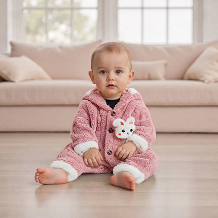 Pudcoco Baby Winter Plush Hood Romper Cute Bunny Long Sleeve Zip Up Full Length Bodysuit Snowsuit 0-12M