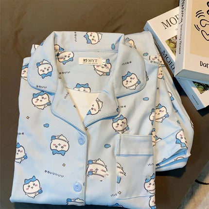 Chiikawa Hachiware Cute Pajamas Set Women Spring Autumn Thickened  Velvet Warm Loungewear Soft Sleepwear Home Clothes Nightwear