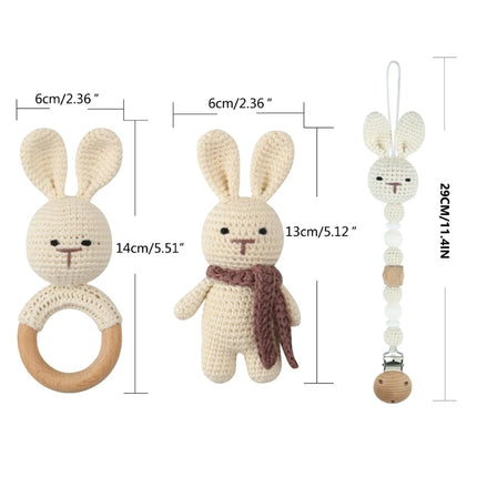 1 Set DIY Crochet Bear Baby Teether Newborn Bunny Rattle Toy Wooden Molar Teething Ring Pacifier Clips Chain Set Baby Stuff