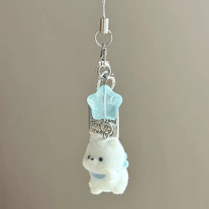 Flocking Animal Dog Cat Pendant Cute Keychain Keyring Bag Earphone Car Keychain Decor Keychains Accessories Phone Chain Lanyard