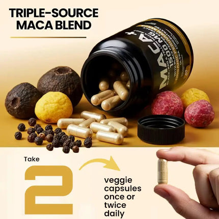 Organic Maca Root Powder Capsules 1500mg with Black Pepper Extract & Maca Root Extract, Energy & Mood Supplemet for Men & Women