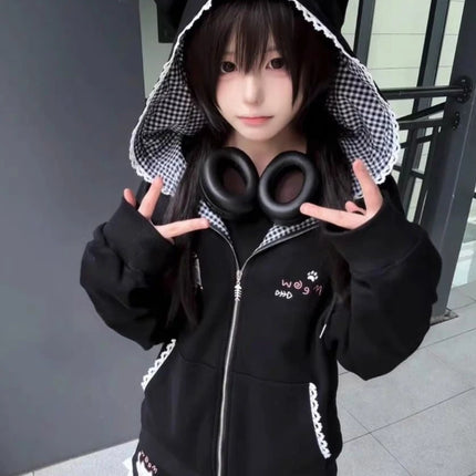 Y2K Vintage Zipper Hoodie Women Long Sleeve Subculture Purple Stripe Priint Harajuku Style Autumn Spting Casual Tops Streetwear