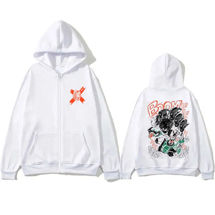 Anime My Hero Academia Zipper Hoodie Cartoon Bakugou Katsuki Graphic Zip Up Jacket Men Women Manga Oversized Zip Up Sweatshirt