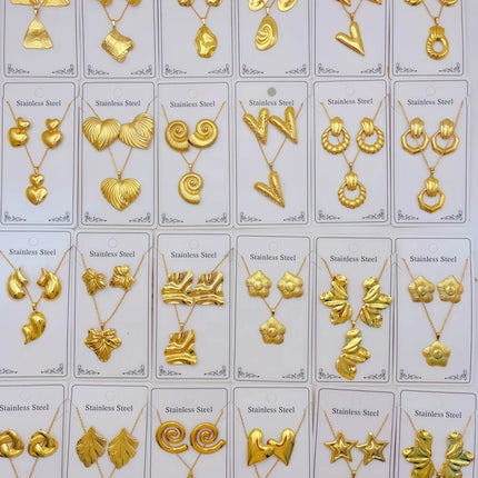 3/6/8/10/12Sets Fashion Stainless Steel Earrings Necklace Set For Women Mix Style Elegant Flowers Heart Geometry Jewelry Party
