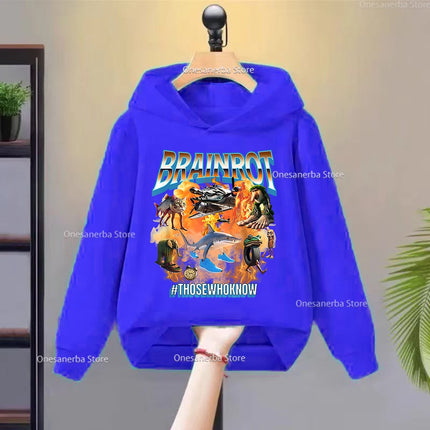 Cartoon Italian Brainrot Children's Hoodies Funny Graphic Boy Fleece Sweatshirt Tralalero Tralala Casual Sports Pullover Coats