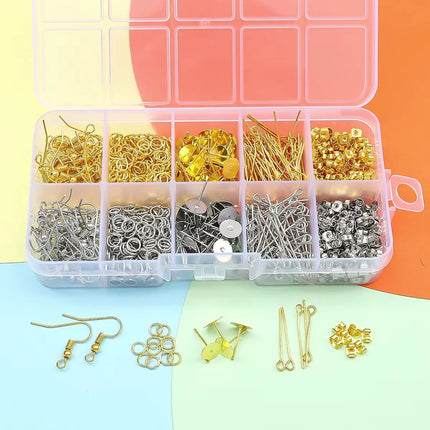 1060pcs DIY Jewelry Making Kit Earring Hooks Open Jump Rings Headpins Eye Pins Earring Backs Set with Organizer Box Accessories