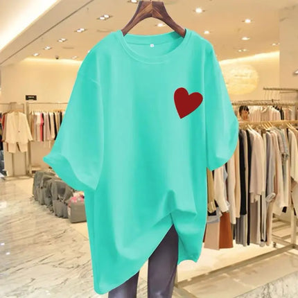 Women's Fashion Pure Cotton Love Print T-shirts Summer Casual Versatile O-neck Short Sleeve Top Tee Office Lady Basic Pullovers