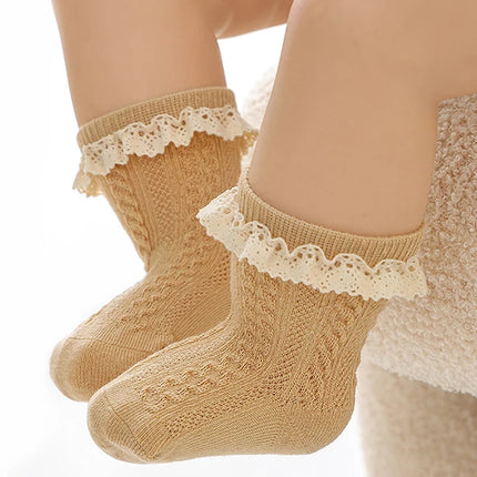 0-3 Years Lace Trim Princess Baby Socks Toddlers Cotton Mesh Breathable Non-slip Long Socks for Newborn Girls