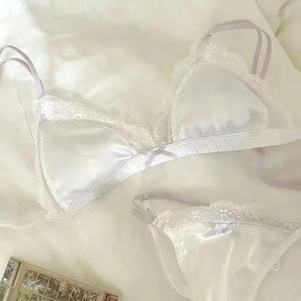 French satin girl ultra-thin sexy lace summer breathable bra set