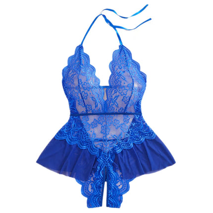 One Piece Crotchless Backless Underwear Transparent Lace Hollow Out Bodysuit Sexy Lingerie For Women Nightgown Erotic Clothing