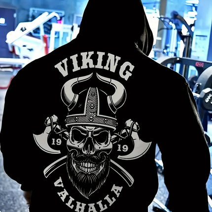 Autumn new men's gym muscle training ancient Viking print soft and comfortable hooded sweatshirt outdoor street sports top