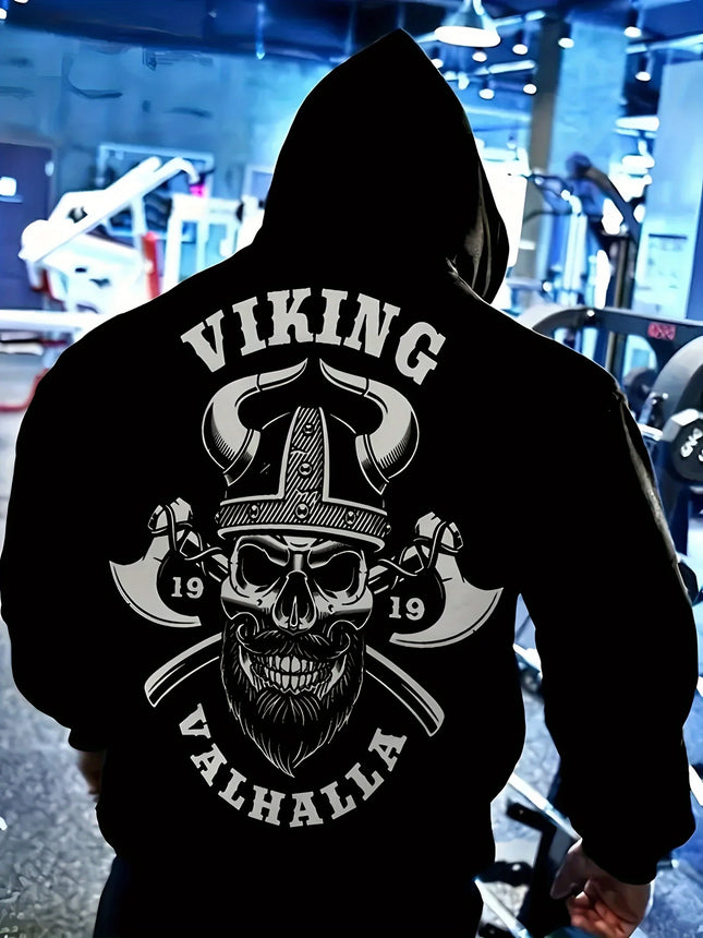 Autumn new men's gym muscle training ancient Viking print soft and comfortable hooded sweatshirt outdoor street sports top