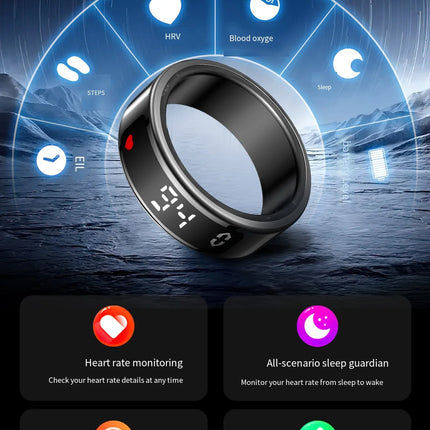 Smart Ring with Display Screen Touch Charging Fitness Tracker Heart Rate Blood Oxygen Monitor Sleep Tracker Wearable Technology