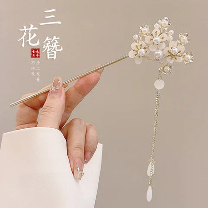 Neo Chinese Hairpin For Women Trendy Metal Flower Tassel Hair Stick Girls Daily Travel Shopping Jewelry Hair Accessories 1pc