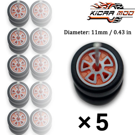 1/64 Model Wheels Rubber Slick Tires ABS Wheels for Hot Wheels  Tomica Mainline Diecast Model Car Refit Parts-Dia 11mm (5 Set)