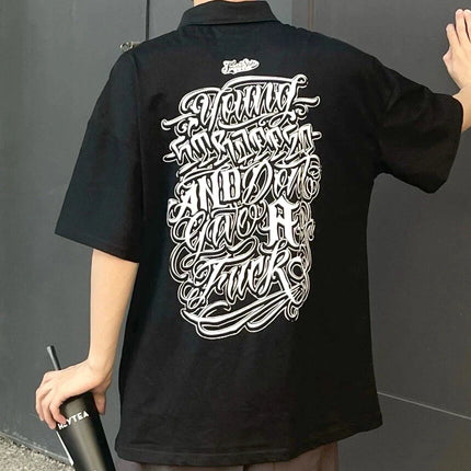 Mens Casual Collar T-shirt Tennis Shirt West Coast Hip-Hop Chicano Y2K High American Spring Summer Men Harajuku Gothic