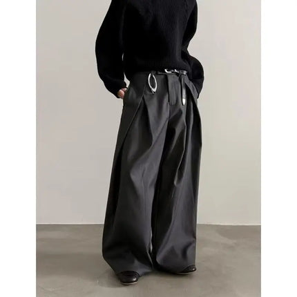 Harajuku Work Wear Wide Leg Suit Pants Men Business Pleated Curved Straight Long Trousers Streetwear Loose Casual Baggy Pants