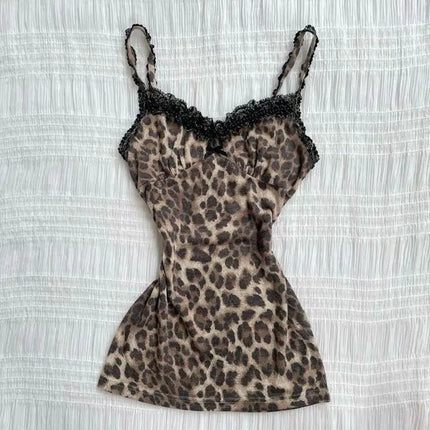 Y2K Cute distinctive Printed pattern sling Retro Lovely bow decoration Halter Tops Fashionable and casual Summer Chic Camisole