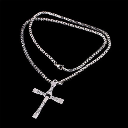 Classic Rhinestone Sliver Color Pendant Men Crystal Jesus Cross Necklace Activity Male Gift Jewelry Wholesale Dropshipping