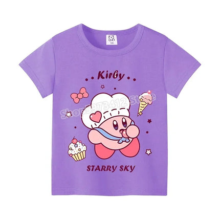 Star Kirbys Summer Short Sleeve Kid Cute T-shirt Colorful Tops Baby Cartoon Fashion Tee Kawaii Game Boy Girl Casual Clothes Gift