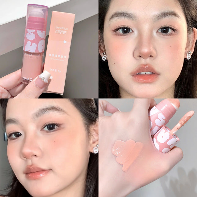 SHAQINUO Double-ended Liquid Blush with Dizzy Dye Brush, Natural, Complexion-enhancing, Low-saturation, Matte Blush Liquid