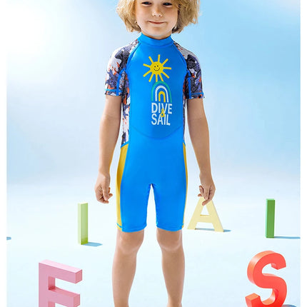 Children's Swimsuit Boys and Girls One-Piece Short-Sleeved Beach Sun Protection Professional Training Swimsuit