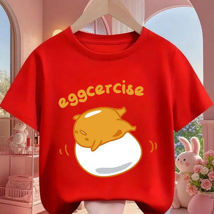 Cute Kawaii Gudetama T-Shirt For Kids Boys Girls Summer Cartoon Crew Neck Fashion Street Casual Wear 3-14 Years