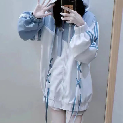Harajuku Kawaii Clothing Cute Oversized Zipper Hoodie Sweatshirt Women 2024 New Japanese Casual Fashion Gothic Tops Jacket Coat