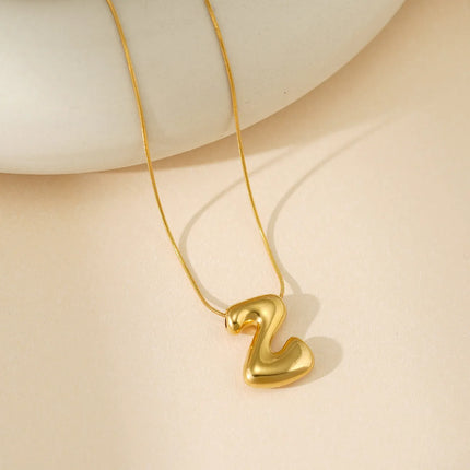 CARLIDANA Initial Stainless Steel Women Gold Plated Bubble Balloon Letter Personalized Round Snake Chain Chunky Name Necklace