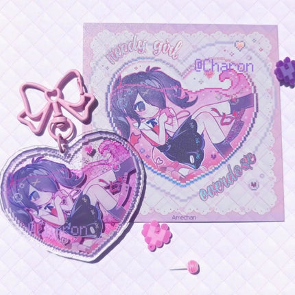 Game NEEDY GIRL OVERDOSE Rain Ame KAnge Cosplay Keychain Acrylic Heart Pendant Keyring Key Chain Bag Accessories Girls Ornament