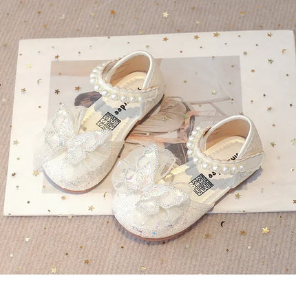 Chic Girls Dress Shoes for Wedding Party Bling Sequins with Rhinestone Butterfly Sweet Princess Chic Kids Flat Shoes Lace Beaded