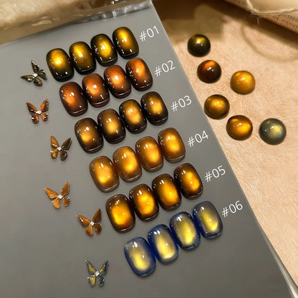 MN 10ml 1-12pcs 2025 Autumn Blue Brown Cat Eye Gel Nail Polish Popular Flash Chocolate Glass Beads Nails Black Nails Christmas
