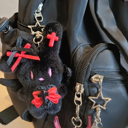 Anime NEEDY GIRL OVERDOSE Rain Ame Cosplay Keychain Cute Kawaii Rabbit Plush Cotton Stuffed Doll Pendant Keyring Accessories