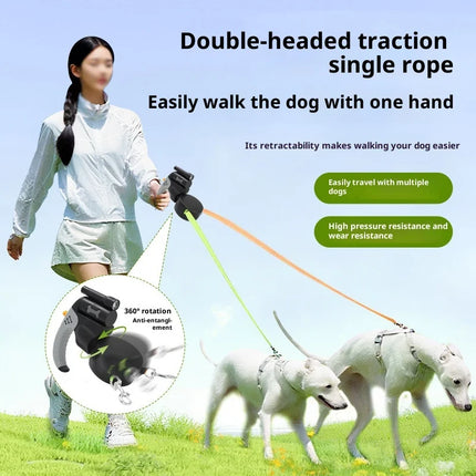 Double-Headed Retractable Dog Leash - Bone Pattern 5M Rope for 2 Dogs, Tangle-Free Outdoor Walking Supply (CE Certified)