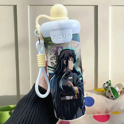 Demon Slayer Stainless Steel Insulated Cup Cute Fashion Cartoon Floating Ball Straw Thermos Portable Coffee Cup Gift for Friends